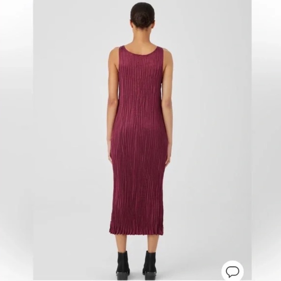 Eileen Fisher Crushed Cupro Scoop Neck F/L Tiered Dress Ruby Burgundy - Picture 3 of 11